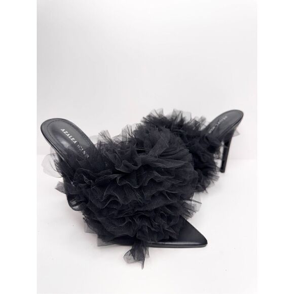 Azalea Wang Pointed Toe Heels Size 7 Black Birdie Fabric Upper Slip On - Picture 7 of 13